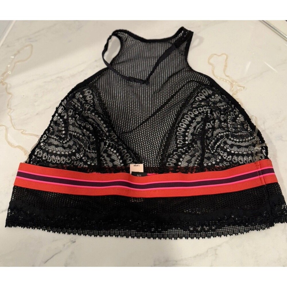 Victoria’s Secret Black High-Neck Bralette Pink & Red Band Lg NWT - Picture 2 of 5